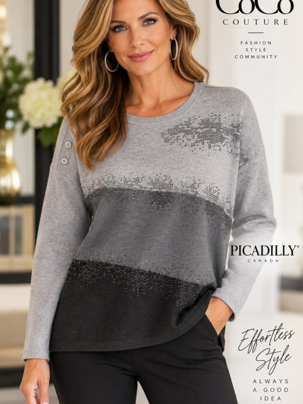 YE148 Grey Sweater with detail  by Picadilly